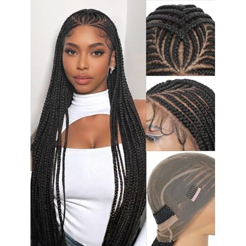 HANNE Full Lace Braided Wigs for Black Women Knotless Braided Wigs with Baby Hair 100% Handmade HD Lace Synthetic Box Braid Wig £¨32¡¯¡¯£©