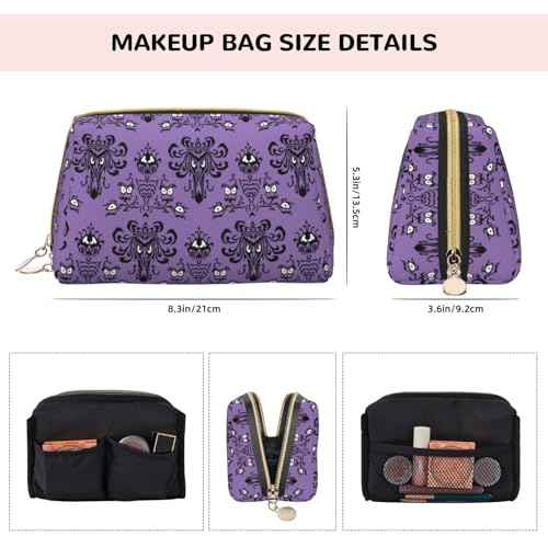 Haunted the Mansion Cute Large Makeup Bag Leather Women Travel Toiletry Pouch Cosmetic Bags Portable Multifunctional Storage for Girl Friend Wife Birthday Gifts