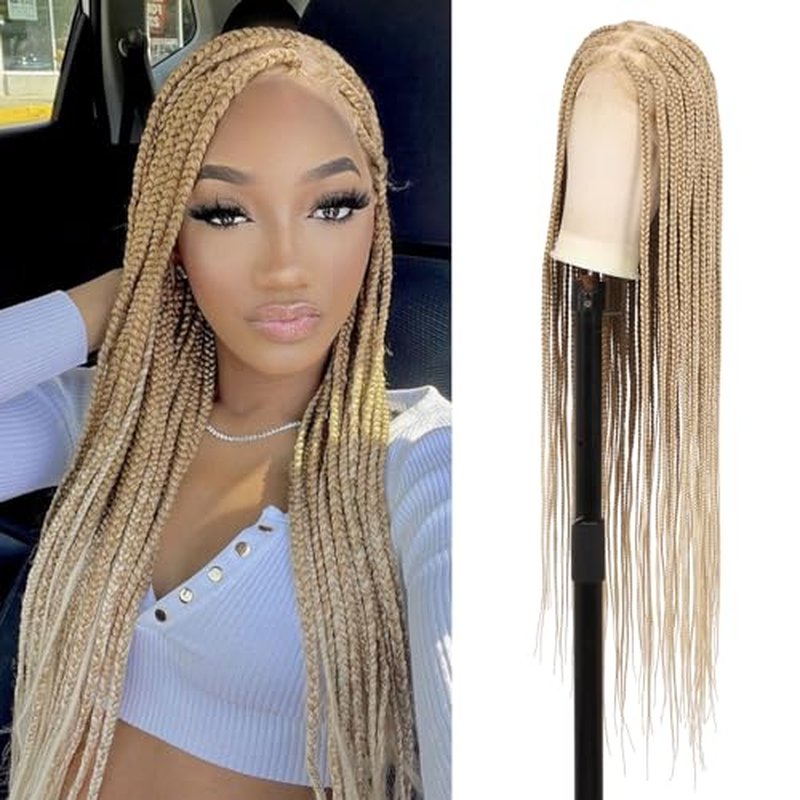 360¡Æ HD Full Lace Knotless Braided Wigs for Women Box Braid Wig with Baby Hair Braided Lace Front Wigs Premium Synthetic Braids Wig Long Blonde 36"
