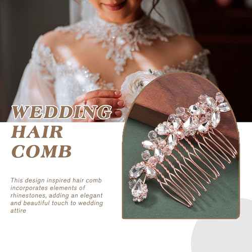 Crystal Wedding Hair Comb Silver Bridal Headpiece Bride Sparkly Rhinestone Hair Side Comb Bridesmaid Pearl Hairpieces Side Combs Hair Accessories for Women (Rose Gold)