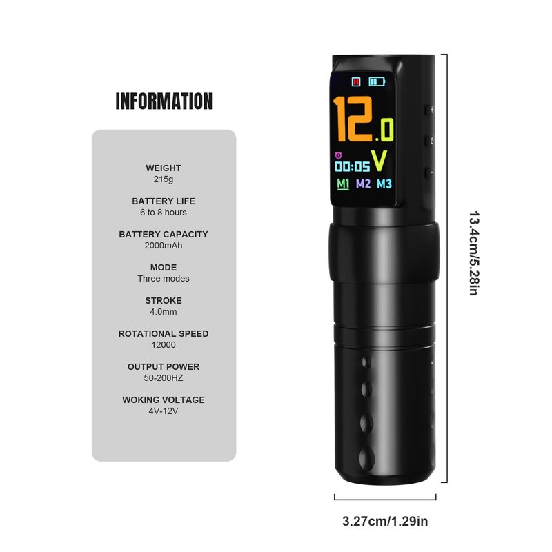 Wireless Tattoo Pen Kit 2000mAh - Professional Tattoo Gun with IPS Screen, 20 Sterile Needles, 8 Color Inks & Practice Skin