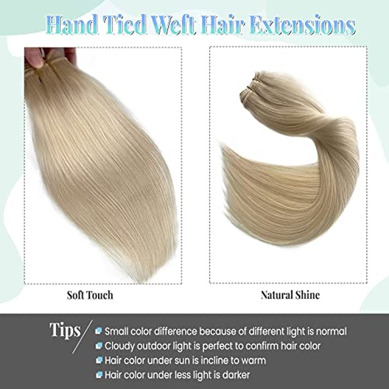 Sew in Hair Extensions Real Human Hair,Weft Hair Extensions Human Hair Bundles Blonde Hand Tied Weft Hair Extensions Human Hair 24 Inch 120G Sew in Weft Hair Extensions for Women