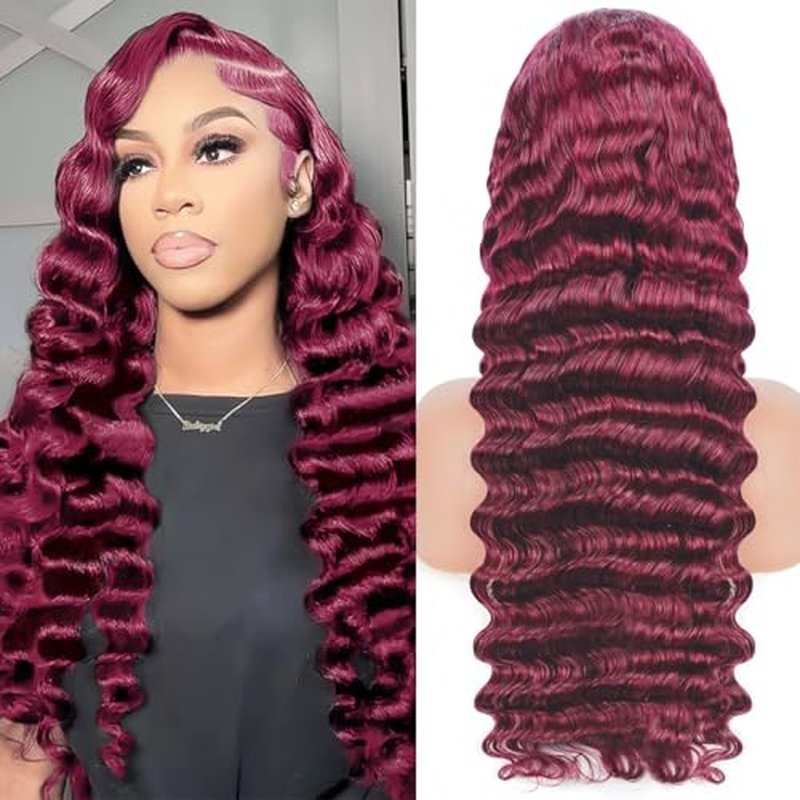 Burgundy Wig Human Hair Wigs for Black Women13x4 Deep Wave Lace Front Wigs Pre Plucked 200% Density 99j Loose Deep Wave Wigs Red Wine Virgin Glueless Wig22 Inch