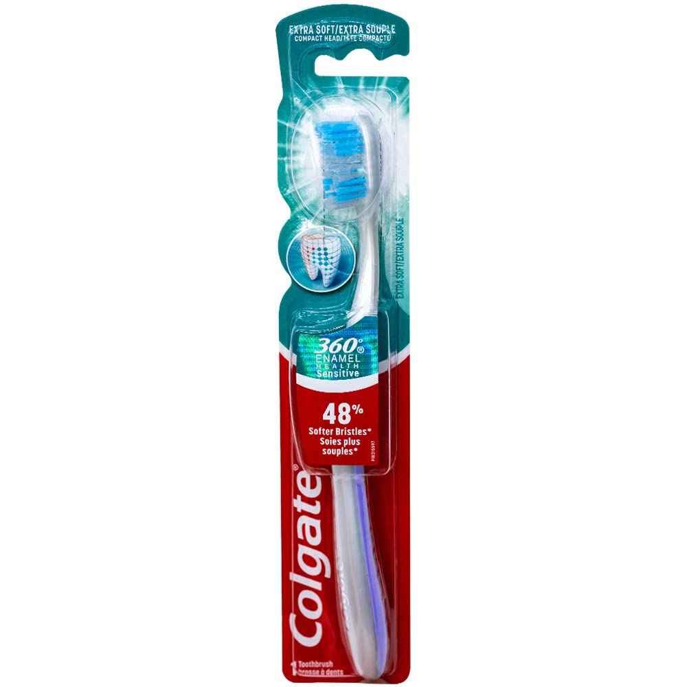 Colgate 360 Enamel Health Sensitive Toothbrush, Compact Head, Extra Soft (Colors Vary) - Pack of 2