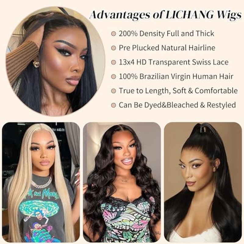 LICHANG 200 Density 13x4 Lace Front Wigs Human Hair 13x4 HD Frontal Human Hair Lace Front Wigs Straight Wigs Human Hair Straight Glueless Human Pre Plucked for Women 30 Inch