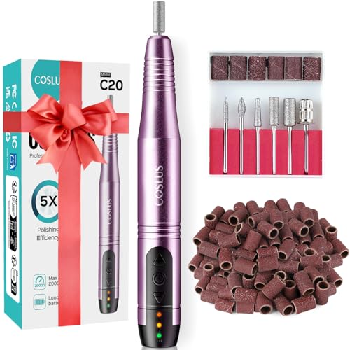 COSLUS Cordless Nail Drill Electric File: Professional for Acrylic Gel Dip Powder Nails Portable Nail Drill Machine Kit for Manicure Pedicure Nail Set with Everything Rechargeable Lightweight