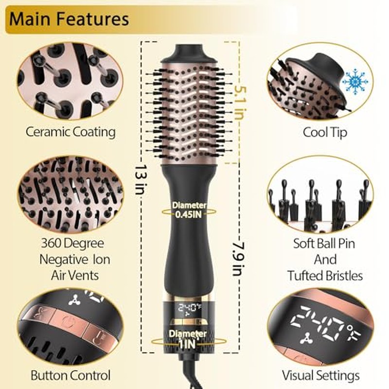 Nicebay Hair Dryer Brush, Blow Dryer Brush for Women Fast Styling, One Step Blowout Brush with Display Screen-Less Frizz, More Shine, Oval Ceramic Barrel, Negative Ion