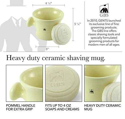 G.B.S Heavy Duty Ceramic Shaving Bowl/Mug Strong Pommel Handle -3 Oz All Natural Soap Included, Accessory for Soaps and Creams- for Wet Shave Lovers (Ivory)