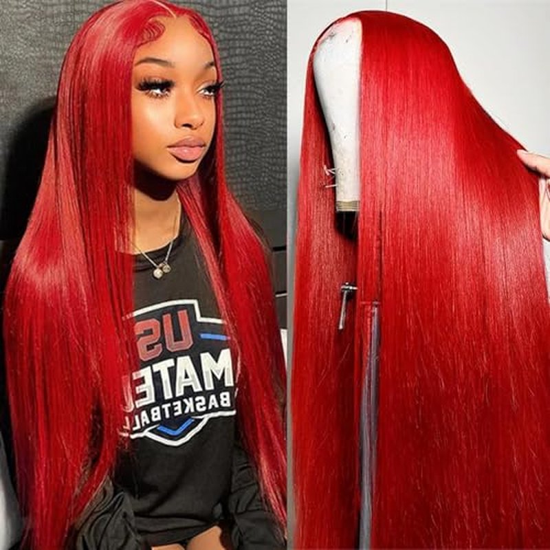 Red Lace Front Wigs Human Hair Straight 13x4 HD Lace Frontal Wigs Human Hair Burgundy Red Wig Pre Plucked 180% Density Colored Straight Glueless Wigs for Women 26 Inch