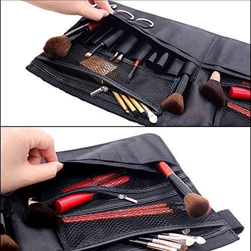 Beautybaby Artist Professional Makeup Brush Waist Bag Cosmetic Portable Multi Pockets Bag with Belt Strap Black