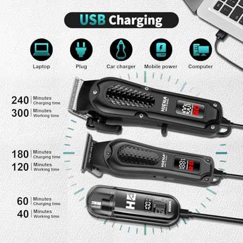 HIENA PRO Professional Cordless Hair Clippers for Men, Beard Trimmer & Nose Hair Trimmer Set, Rechargeable Electric Barber Hair Cutting Grooming Kit