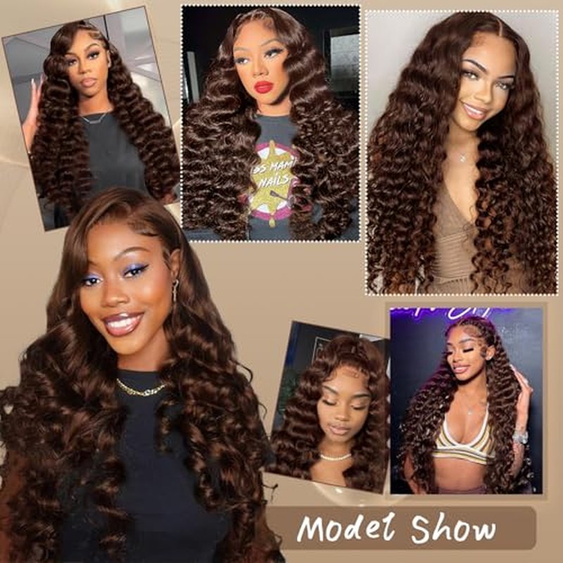 Chocolate Brown Lace Front Wig 30 Inch Deep Wave Wigs Human Hair Brown Loose Wave 13x4 HD Lace Frontal Wig Loose Deep Wave Human Hair Wigs for Black Women 220% Density