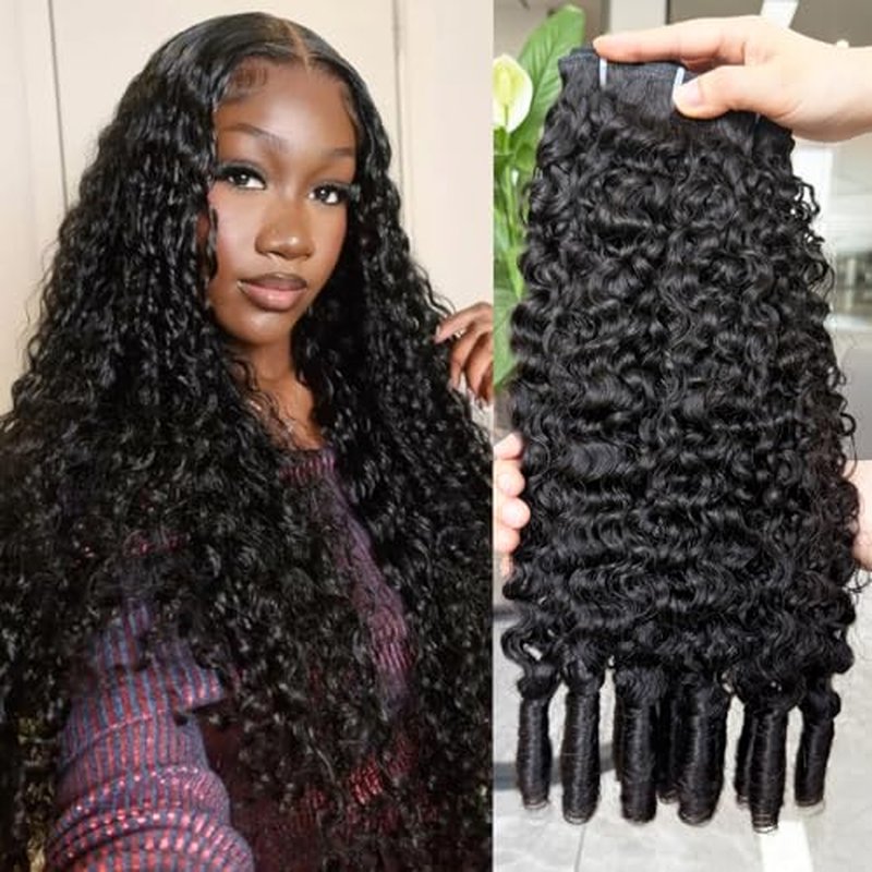 Lemoda Burmese Curly Human Hair Bundles 28 inch 100% Unprocessed 15A 3c4a Water Wave Bundles with Spiral Ends Double Weft Quick Weave Extensions Deep Wave Bundle Human Hair Natural Black Color