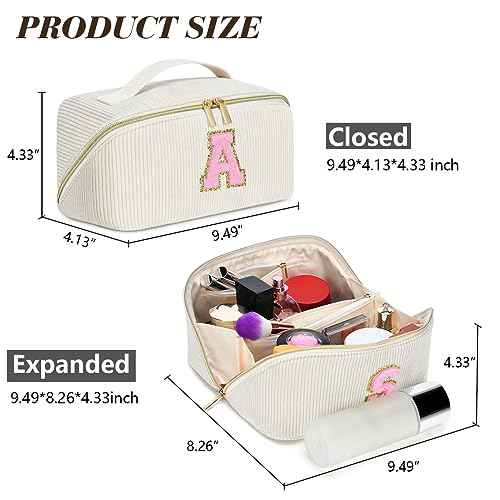 Personalized Initial Makeup Bag,Christmas Gifts for Girl,Preppy Bag Cosmetic Travel Bag Women,Travel Toiletry Organizer,Large Capacity Corduroy Stuff Bag,Cute Cosmetic Pouch Skincare Bag-Z