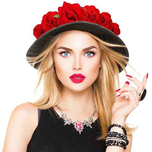 BBTO 21 Pieces Flower Hair Clip Rose Hair Clips Hair Barrettes for Women Flower Hair Accessories Boho Bride Claw Clip Hairpin Brooch Pin Headpiece for Wedding(Red,Large, Medium, Small)