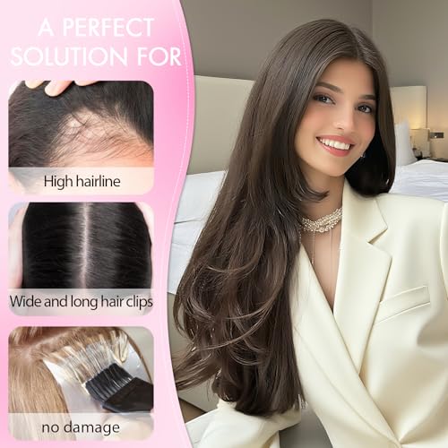 Isaic Hair Toppers for Women with Thinning Hair, 24 Inch Synthetic Clip In Crown Topper Hair Extensions with Adjustable Bandage, Layered Wiglet Adds Volume and Natural Coverage (Dark Brown)