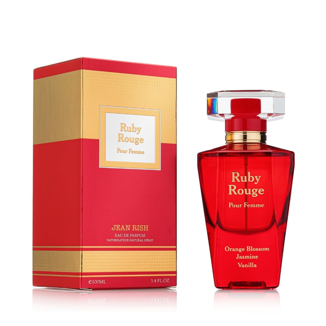 Jean Rish Ruby Rouge Perfume for Women Eau De Parfum, Long-Lasting Luxury Fragrance, Made In USA - Bergamot, Jasmine, Vanilla, Sandalwood Scent - 100ml / 3.4 oz