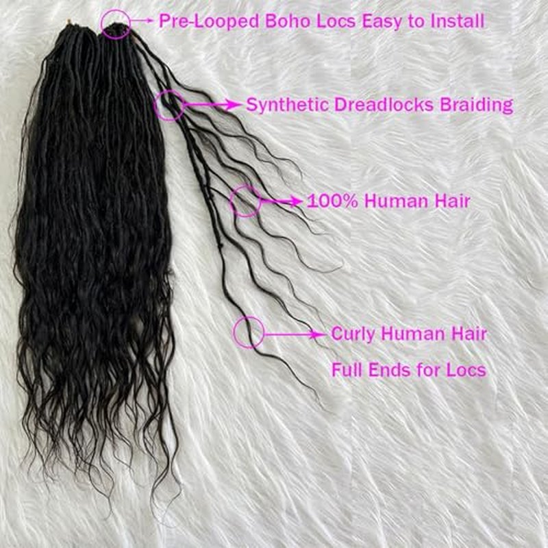Locs Human Hair Crochet Boho Extensions Pre Looped Goddess Body Wave Curly Ends Knotless Box Braids Faux Locs For Women 26 Inch 24Strands