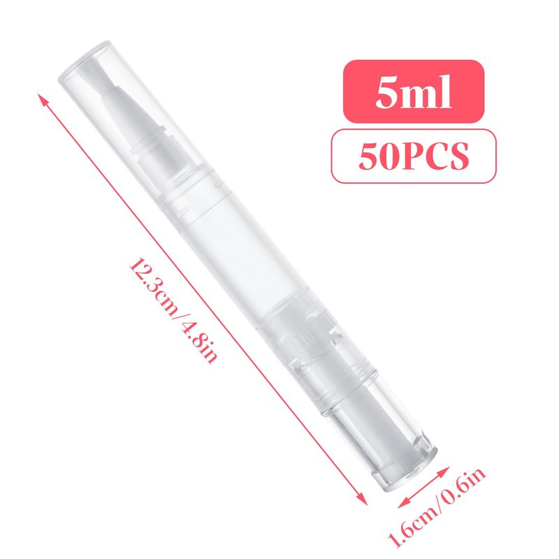 YOUNTHYE 50PCS 5ml Cuticle Oil Pen Empty Nail Oil Pen Cuticle Oil Pen Transparent Nail Oil Cuticle Pen Bulk Empty Nail Oil Pen with Brush Tip for Nail Polish, Lip Gloss, Eyelash