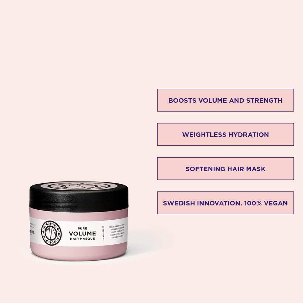 Maria Nila Pure Volume, Volumizing Hair Mask for Thicker Hair, Panthenol/Provitamin B5 Gives Volume to Thin & Fine Hair, 100% Vegan & Sulfate/Paraben free, 8.5 Fl Oz