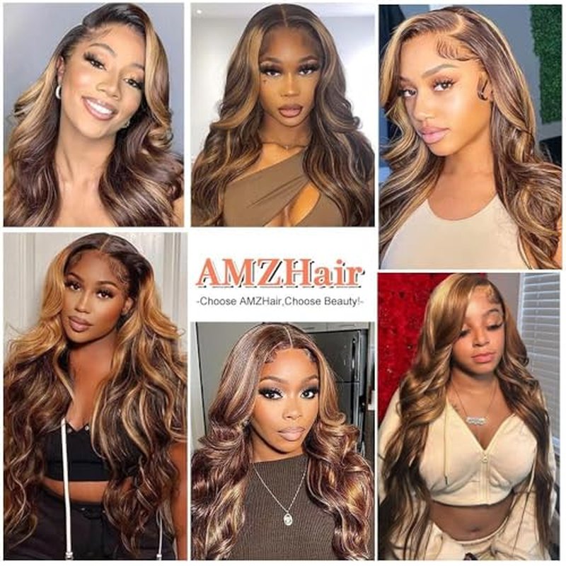 Ombre Highlight Lace Front Wigs Human Hair Body Wave 26 Inch 13x4 HD Transparent Ombre Lace Front Wig Human Hair Wear and Go Glueless Wig Colored 4/27 Highlight HD Lace Frontal Wigs for Black Women