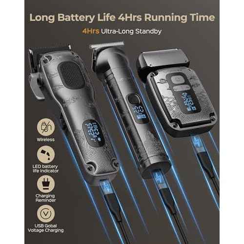 Hair Clippers & Trimmers Set for Men Professional, Waterproof Electric Razor Foil Shaver for Men Face Beard, Cordless for Hair Cutting, 4-Speed Setting, LED Battery Display, Barber or Home Use