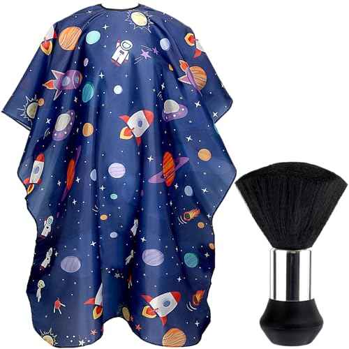 FEBSNOW Kids Hair Cutting Cape,Professional Kids Barber Cape and Neck Duster Brush Cartoon Hairdresser Apron with Adjustable Closure for Children Salon Barber Supplies for Kids & Adults 55x39 Inches