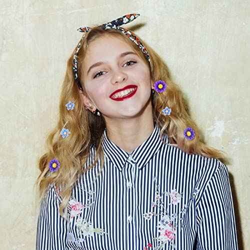 BBTO 24 Pcs Mini Flower Hair Clip for Girls Women Lily Daisy Flower Small Hair Pin Wedding Bridesmaid Bridal Clips Elegant Hair Accessory for Party Daily(White Yellow, Dark Purple, White, Light Blue)