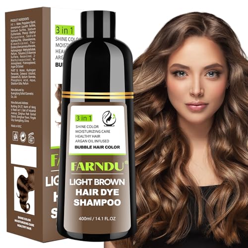 FARNDU Light Brown Hair Dye Shampoo 3 in 1 with Argan Oil ? 10-15 Min Gray Coverage, Natural Instant Hair Color Shampoo for Women and Men, Long-Lasting Up to 6 Months