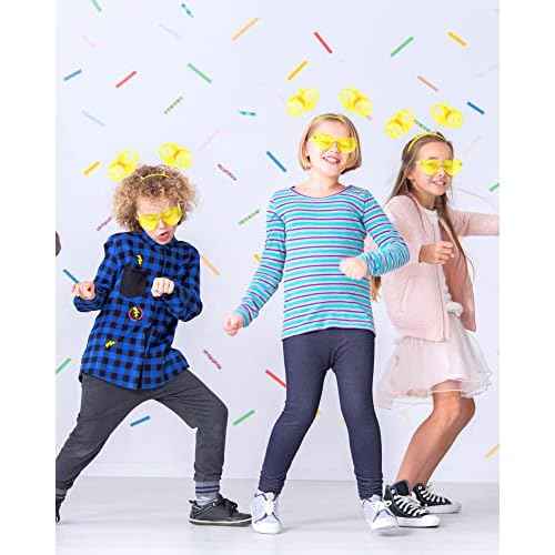 12 Pcs Pom Pom Headband Tinsel Wrapped Ponytail Headband with Heart Sunglasses Costume Halloween Cosplay Hair Party Accessory(Yellow)