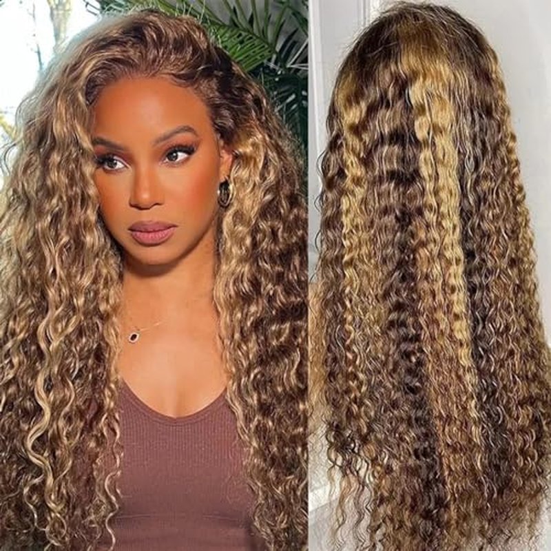 Highlight Wig Human Hair 4/27 Deep Wave Lace Front Wigs Human Hair Pre Plucked 13x6 HD Transparent Wigs Human Hair 200% Density Curly Wig Glueless Wigs Human Hair for Women 24 Inch