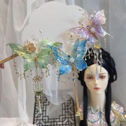 Large Fairy Wing Hair Clips, Butterfly Tears Tassel Hair Clip, 3D Moving Wings Hair Clips, Suitable for Christmas gifts, weddings, Butterfly & Beaded Design Hairs Claws for Hairstyles (Green)