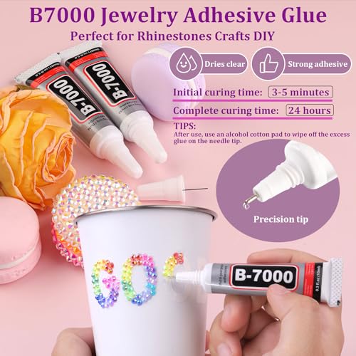 32000Pcs Resin Rhinestones with Tweezers for Bedazzling, Multicolor 3mm Crystal with 3Pcs 10ml B7000 Jewelry Glue for Bedazzled Nail Art Crafting Makeup