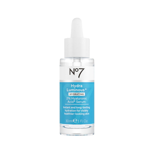 No7 HydraLuminous+ 2% Hyaluronic Acid Serum - Hydrating Facial Serum with 5% Vitamin B3 Niacinamide to Support Skin Barrier Repair - For Visibly Radiant & Healthier-Looking Skin (1 Fl Oz)