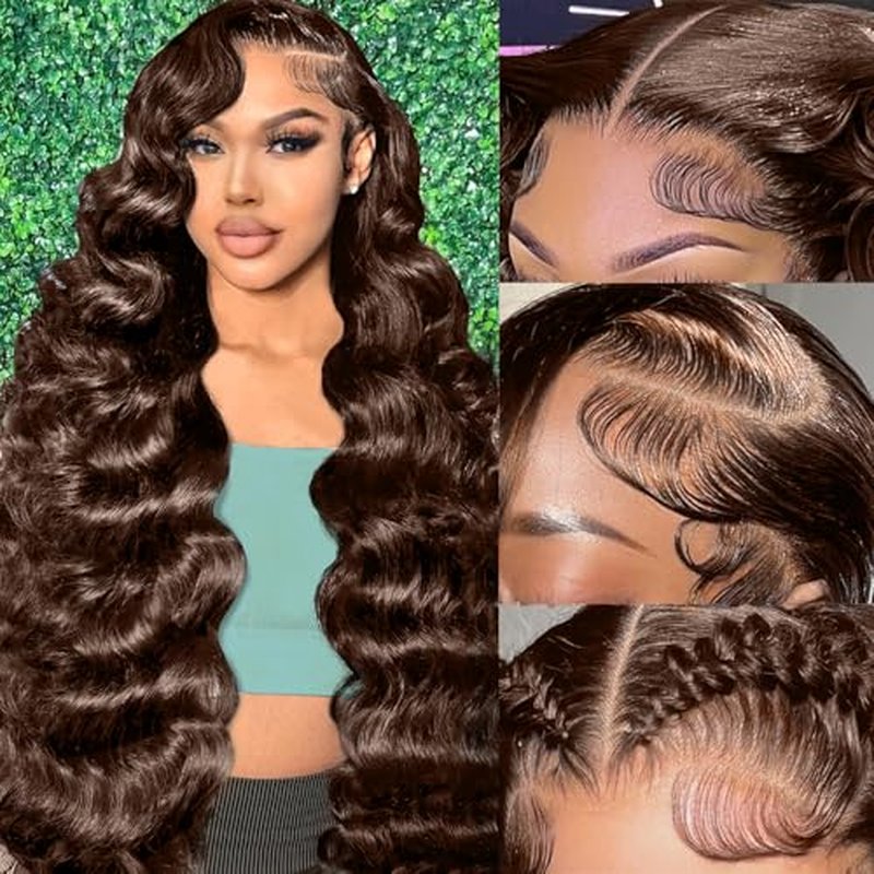 Chocolate Brown Lace Front Wig 30 Inch Deep Wave Wigs Human Hair Brown Loose Wave 13x4 HD Lace Frontal Wig Loose Deep Wave Human Hair Wigs for Black Women 220% Density