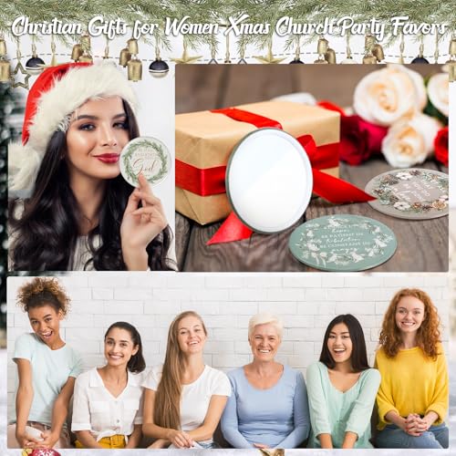 Thyle 36 Sets Christmas Christian Gifts Bulk Bible Verse Compact Mirrors Mini Christian Pocket Mirror Portable Round Makeup Mirrors with Christmas Greeting Cards for Women Xmas Church Party Favors