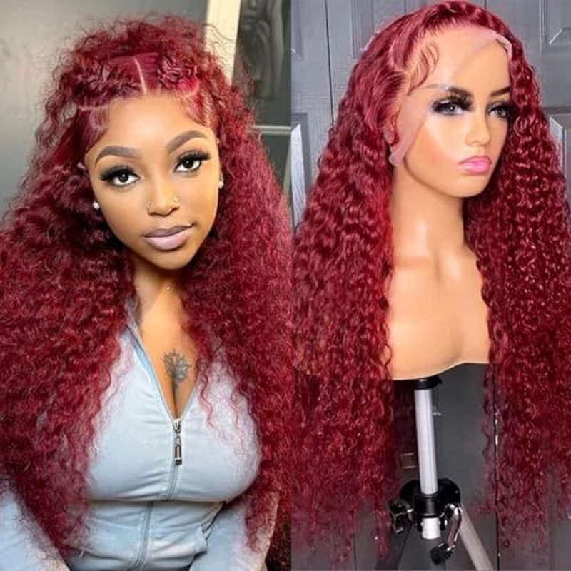 Burgundy Wig Human Hair 99j Burgundy 13x6 Deep Wave Lace Front Wigs Human Hair Pre Plucked HD Transparent Lace Frontal Wigs for Black Women Red Colored Wig 22 Inch