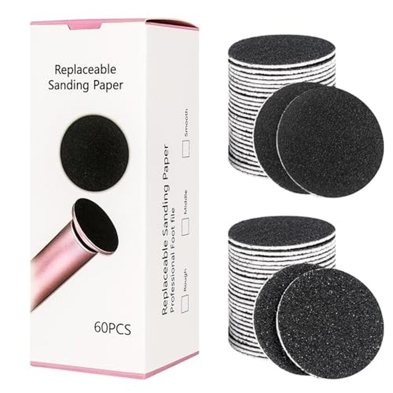 krofaue 60 PCS Replaceable Sandpaper Discs - 80 & 100 Grit Pad Refills for Electric Foot File Callus Remover - Dead Skin and Calluses Removal