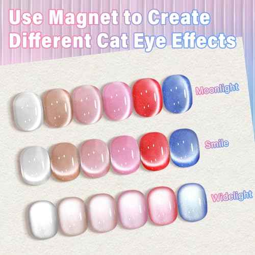 EBANKU 6Pcs 0.5Oz Cat Eye Gel Polish Set Same Color Same Bottle, Holographic Nude Pink Purple Magnetic Gel Nail Polish Kit, Soak Off UV Gel Cat Eye for Manicure Salon DIY at Home