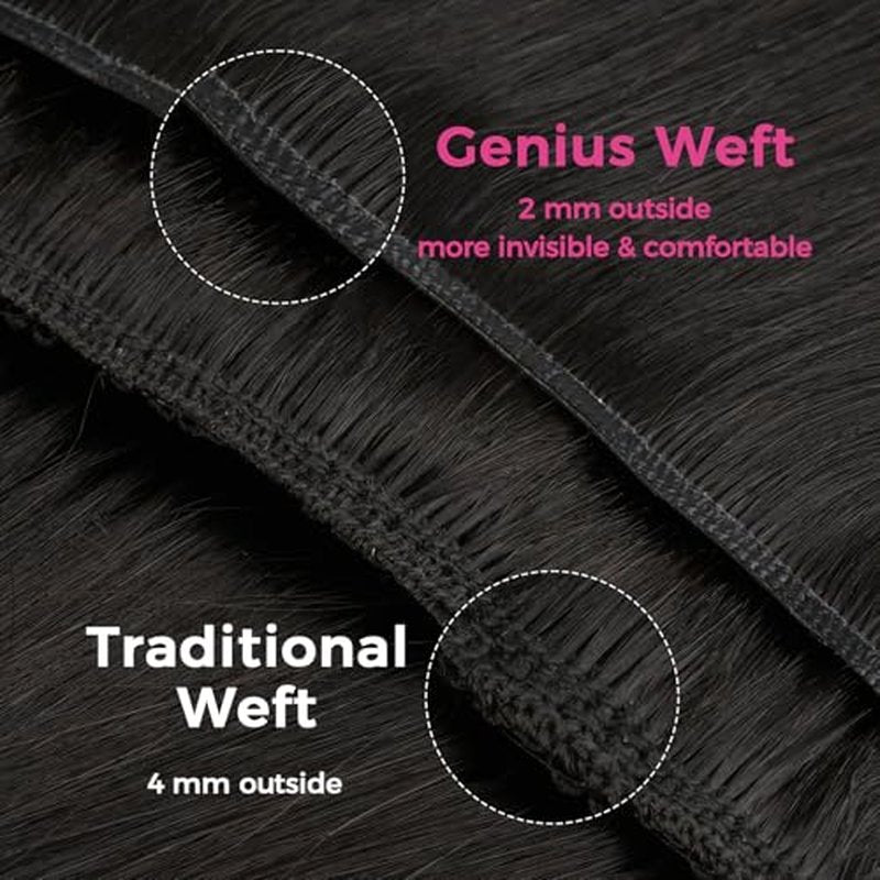 Lashey Genius Weft Seamless Clip in Hair Extensions Real Human Hair Natural Black Straight 16 Inch 7pcs 110g Handmade Thin Weft Clip ins for Women