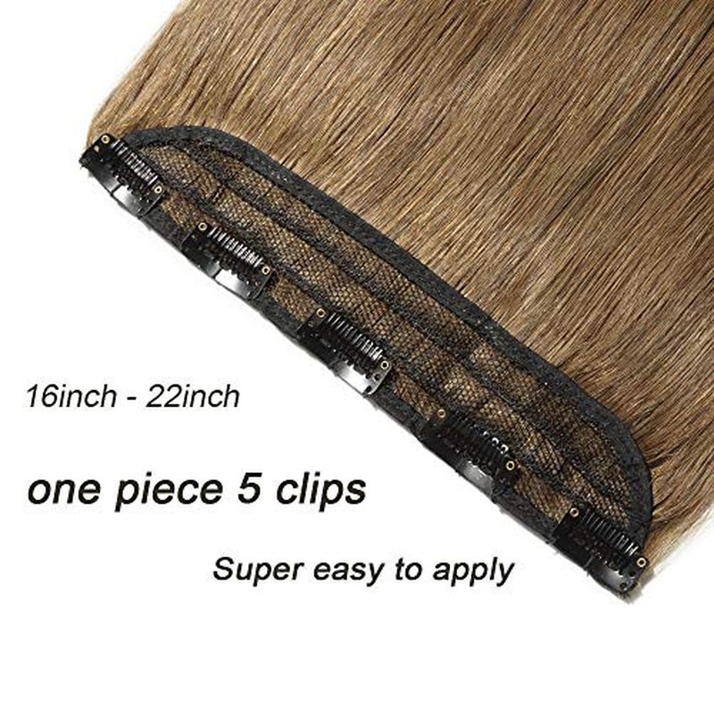 S-noilite Clip in Human Hair Extensions - Real Human Hair One Piece/5 Clips, 3/4 Full Head - Thicker, Straight, Soft 22"-100g, #06 Light Brown