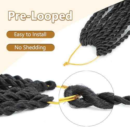 Senegalese Twist Crochet Hair For Black Women - 16 Inch Boho Island Twist Crochet Braids Hair Curly Ends 8 Packs Pre Looped Crochet Braiding Hair Extensions(1B)