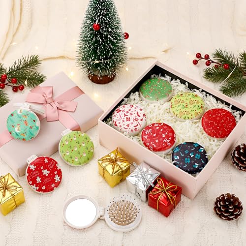 Thyle 12pc Christmas Mini Hair Brush Detangler Brush Folding Mirror Hair Brushes Gift for Christmas Mini Travel Brushes Accessories for Girls Gifts Holiday Supplies Xmas Stocking Stuffers
