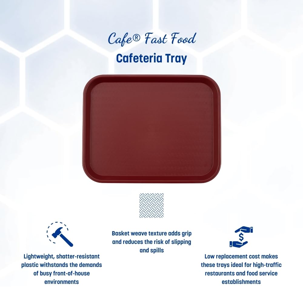 Carlisle FoodService Products Fast Food Cafeteria Tray 14" x 18", Durable Polypropylene with Slip-Resistant Surface, Stackable for Cafes and Schools, BPA-Free, Burgundy