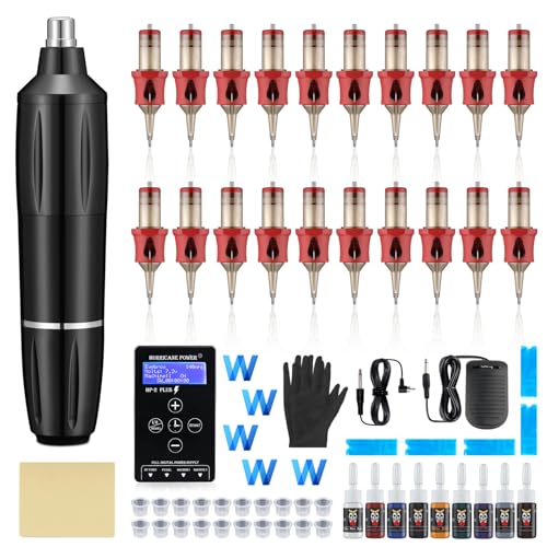 Tattoo Gun Kit - Tattoo Machine Kits Tattoo Supplies Set Tattoo Pen With Tattoo Needles Transfer Paper Suitcase for Tattoo Beginners (black 1)