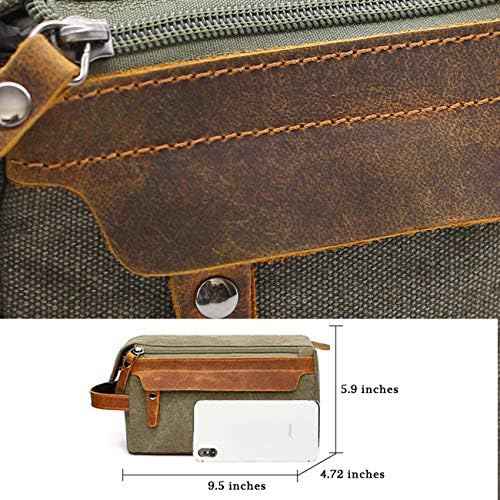 Toiletry Bag For Men And Women Personalized Shaving Kit Bag Crazy Horse Leather Dopp Kit For Men Travel Shaving Bag Mens Toiletry Bag Canvas Dopp Kit For Travel (ArmyGreen)