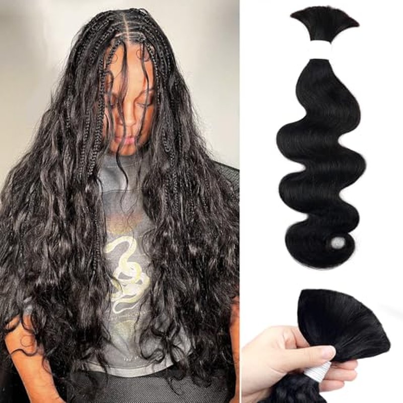 Human Braiding Hair 100g One Bundle/Pack 26 Inch Natural Black Body Wave Curly Bulk Human Hair for Braiding No Weft 100% Unprocessed Brazilian Human Hair Braiding Hair for Boho Braids