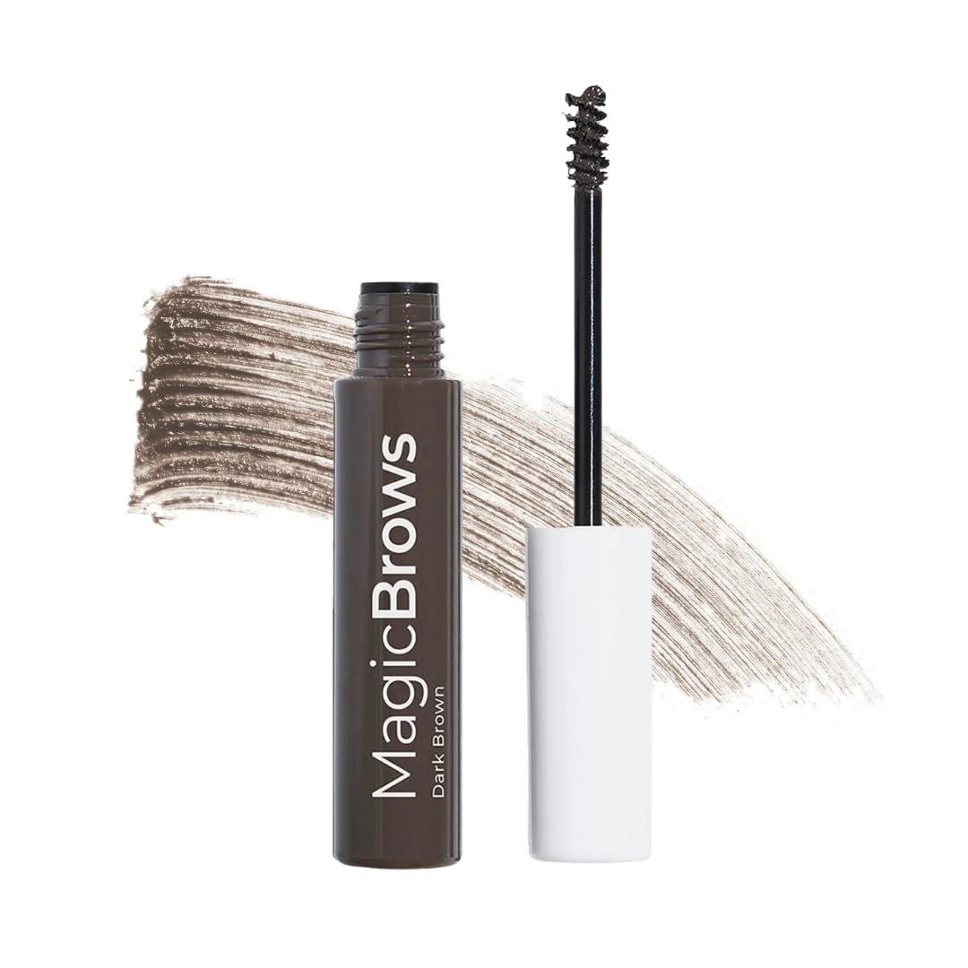 Magic Brows Dark Brown Brow Gel | 3-in-1 Tinted Volumizing Eyebrow Gel with Spoolie Brush for Natural Finish