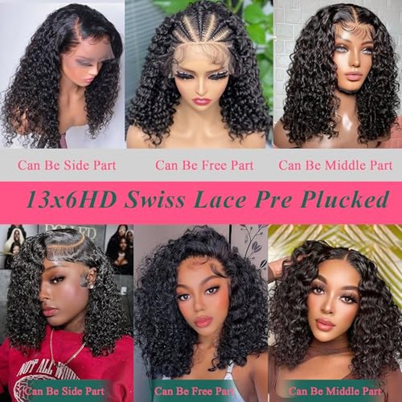 Bob Lace Front Wigs 16 Inch Human Hair Bob Wig Glueless 210 Density HD Deep Wave Lace Front Wigs Pre Plucked With Baby Hair Short Curly Human Hair Wig For Black Women