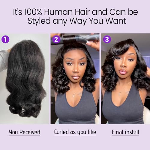 Wear and Go Glueless Wigs Pre Plucked Pre Cut 4x4 Body Wave Bob Wig Human Hair wigs for black women Short Bob Wig Human Hair 180 dentisty natrual color 14inch